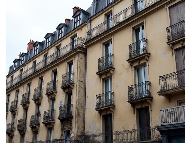 Façade d'un bâtiment lyonnais historique avant rénovation