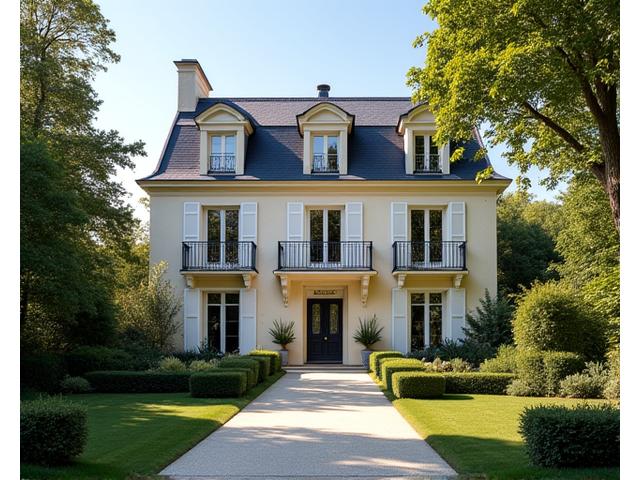 Façade rénovée d'une maison bourgeoise lyonnaise avec jardin paysager