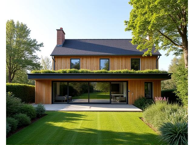 Extension contemporaine en verre et bois d'une maison à Caluire, ouverte sur le jardin