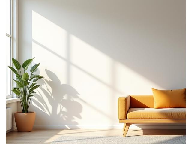 Mur fraîchement peint avec une peinture dépolluante dans un intérieur lumineux.