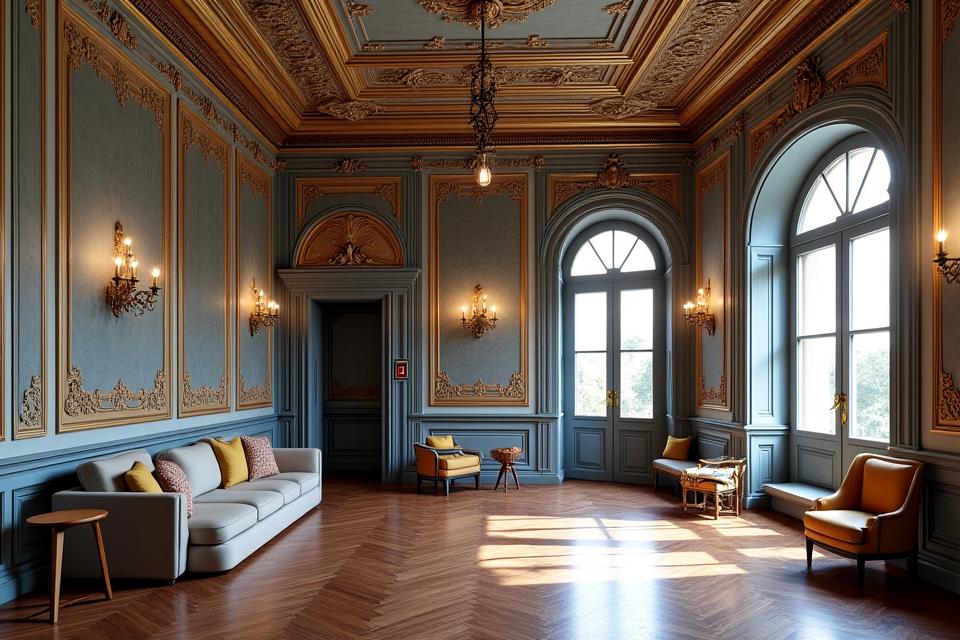 Vue intérieure d'un hôtel particulier à Ainay rénové, montrant des détails architecturaux d'époque et des touches modernes.