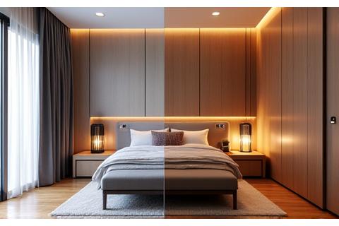 Avant/après rénovation d'un appartement T2 de 35m² à la Croix-Rousse, Lyon, avec création d'un espace nuit séparé et optimisation du séjour.